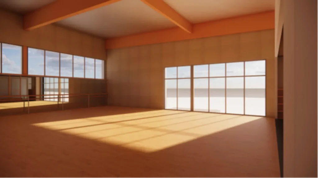 Construction d'une salle de danse, gymnastique et fitness au Poiré sur vie - intérieur projet